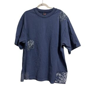 BORO SASHiKO Sz Xl BOXY HEAVYWEiGHT TEE PATCHWORK MiDNiGHT BLUE